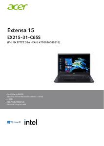Volantino - Acer Acer Extensa 15 EX215-31-C65S Intel® Celeron® N N4020 Computer portatile 39,6 cm (15.6") Full HD 4 GB DDR4-SDRAM 128 GB SSD Wi-Fi 5 (802.11ac) Windows 10 Pro Education Nero