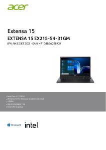 Volantino - Acer Acer Extensa 15 EX215-54-31GM Intel® Core™ i3 i3-1115G4 Computer portatile 39,6 cm (15.6") Full HD 4 GB DDR4-SDRAM 128 GB SSD Wi-Fi 5 (802.11ac) Windows 10 Pro Education Nero