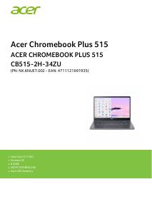 Volantino - Acer Acer Chromebook Plus 515 CB515-2H-34ZU Computer portatile 15.6" Full HD, Intel Core i3-1215U, 8GB DDR5-SDRAM, 256GB SSD, Wi-Fi 6E (802.11ax), ChromeOS, Grigio, con funzioni di intelligenza artificiale