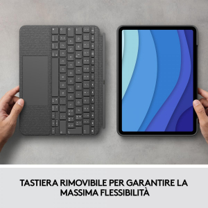 17224846519292-logitechcombotouchcustodiacontastieraperipadpro11pollici1a2a3agen201820202021tastieraretroilluminatarimovibiletrackpadsmartconnectorgrigio