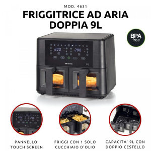 17312088989385-ariete4631friggitriceadariadoppia9l2400wcapacitatotale9l11programmimultifunzionefinoa36kgdifrittotemperaturafinoa200cdoppiocestellonero